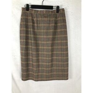 JH Collectibles Skirt Womens 12 Brown Plaid Wool Pencil Lined Made‎ in USA Midi